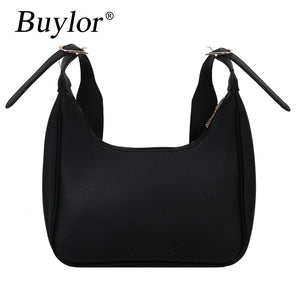 Buylor Female Shoulder Bag PU Leather Street Crescent Retro Mini Underarm Bag