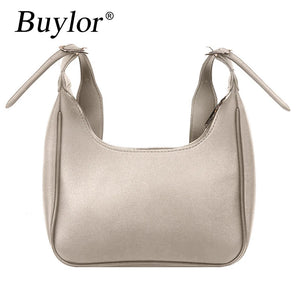 Buylor Female Shoulder Bag PU Leather Street Crescent Retro Mini Underarm Bag