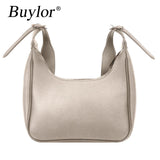 Buylor Female Shoulder Bag PU Leather Street Crescent Retro Mini Underarm Bag