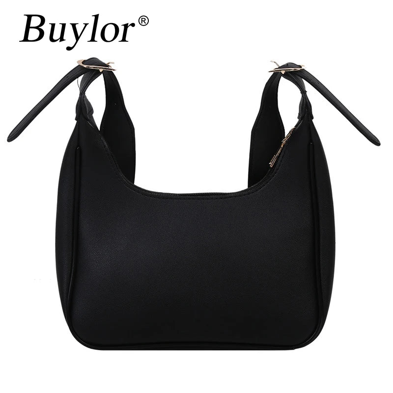 Buylor Female Shoulder Bag PU Leather Street Crescent Retro Mini Underarm Bag
