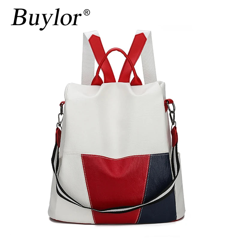 Buylor PU Leather Women Backpack Casual Outdoor Anti-Theft Travel Backpack