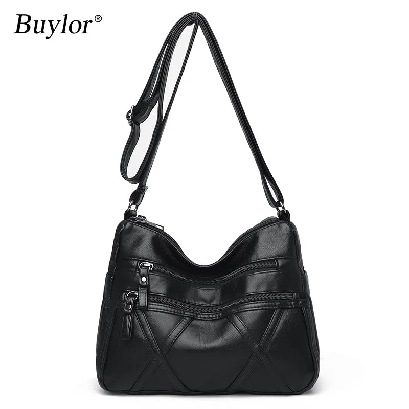 Buylor Soft Leather Shoulder Bag Casual Mother Bag Handbags