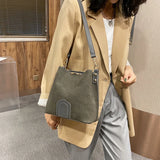 Buylor Shoulder Bag Vintage Bucket Matte PU Leather Crossbody Messenger