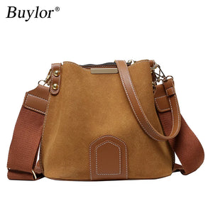 Buylor Shoulder Bag Vintage Bucket Matte PU Leather Crossbody Messenger