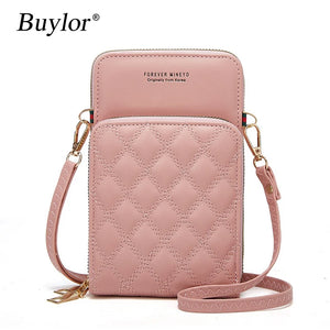Buylor Soft Leather Cell Phone Purse Bag Women Diamond Lattice Wallet Strap