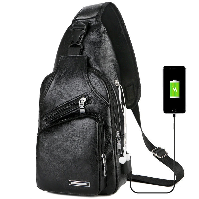 Buylor USB Charging Sports Chest Bag Casual Shoulder Bag for Women Men