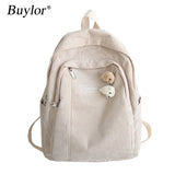 Corduroy Backpack Stripe Schoolbag for Teenager Girls Boys