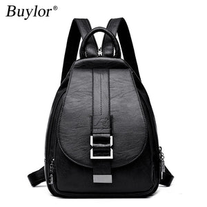 Buylor Women Backpack Leather Shoulder Bag Casual Large Capacity Female Backpack