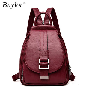Buylor Women Backpack Leather Shoulder Bag Casual Large Capacity Female Backpack