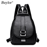 Buylor Women Backpack Leather Shoulder Bag Casual Large Capacity Female Backpack