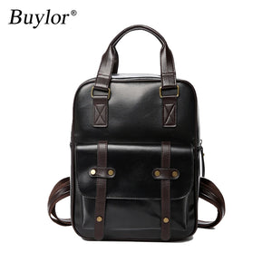 Buylor Women Backpack Retro PU Leather Student School Bag Waterproof
