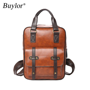 Buylor Women Backpack Retro PU Leather Student School Bag Waterproof