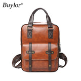 Buylor Women Backpack Retro PU Leather Student School Bag Waterproof