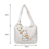 Buylor Canvas Tote Bag Lamb Plush Shoulder Bag Cartoon Bear Embroidery