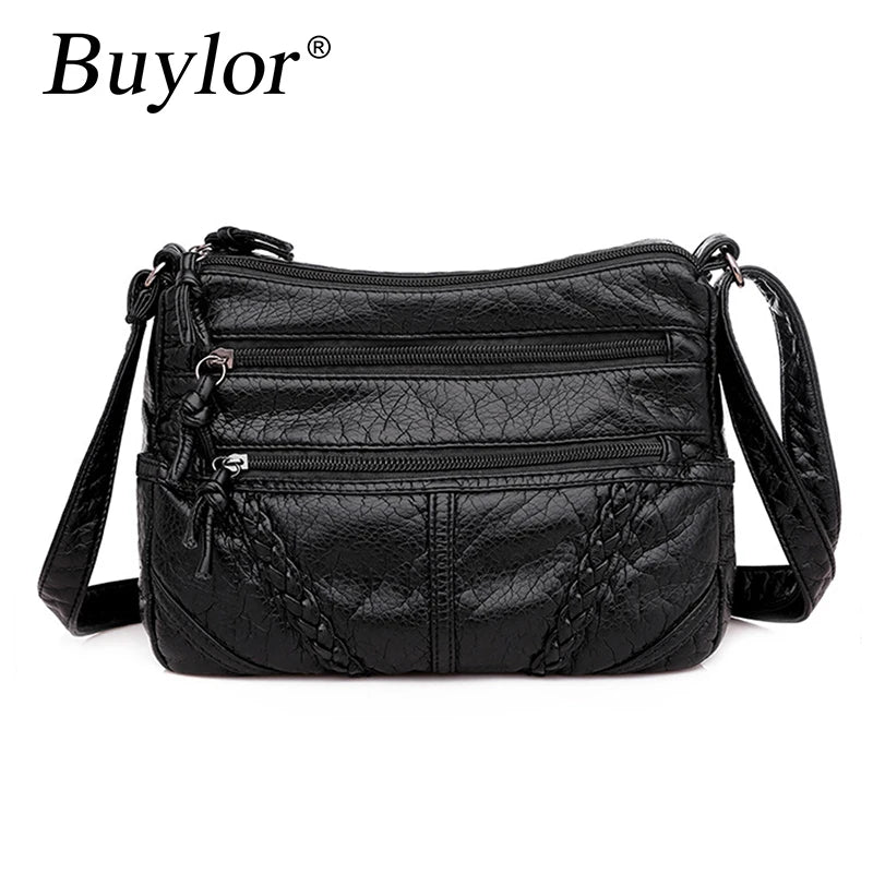 Buylor Women Shoulder Bag PU Leather Messenger Bag Large Capacity