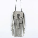 Square Flap Bag Crossbody Rivet Tassel Chain PU Leather