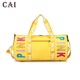 Pink Letter Print Travel Bag Women's Leisure Sports Fitness Shoulder Gym Storage