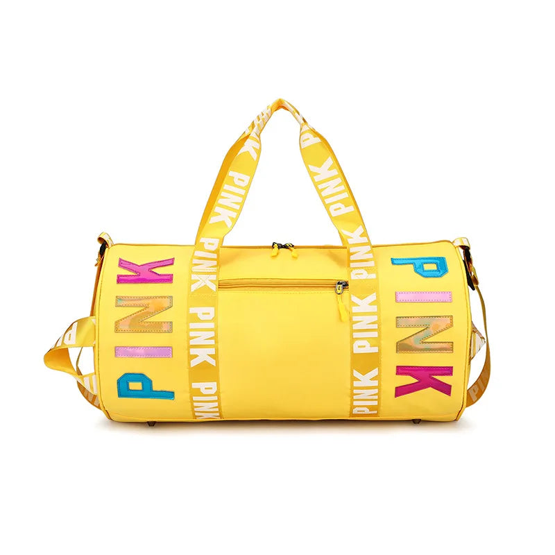 Pink Letter Print Travel Bag Women's Leisure Sports Fitness Shoulder Gym Storage
