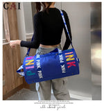Pink Letter Print Travel Bag Women's Leisure Sports Fitness Shoulder Gym Storage