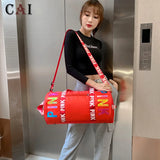 Pink Letter Print Travel Bag Women's Leisure Sports Fitness Shoulder Gym Storage