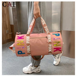 Pink Letter Print Travel Bag Women's Leisure Sports Fitness Shoulder Gym Storage