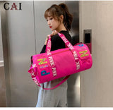 Pink Letter Print Travel Bag Women's Leisure Sports Fitness Shoulder Gym Storage
