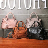 Retro Soft Oil Wax Leather Women Boston Bag Tassel Handbag