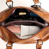 Retro Soft Oil Wax Leather Women Boston Bag Tassel Handbag