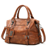 Retro Soft Oil Wax Leather Women Boston Bag Tassel Handbag