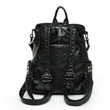 Vintage Soft Washed PU Leather Women Backpack Rivet Female Travel