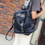 Vintage Soft Washed PU Leather Women Backpack Rivet Female Travel