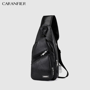Men's Chest Bags Shoulder Messenger Bags PU Leather Zipper Soft Male Travel