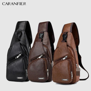 Men's Chest Bags Shoulder Messenger Bags PU Leather Zipper Soft Male Travel