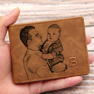 Custom Photo Engraved Short Wallet for Him - Personalized Men's Gift