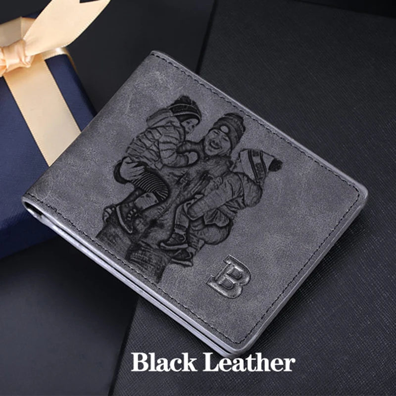 Custom Photo Engraved Short Wallet for Him - Personalized Men's Gift