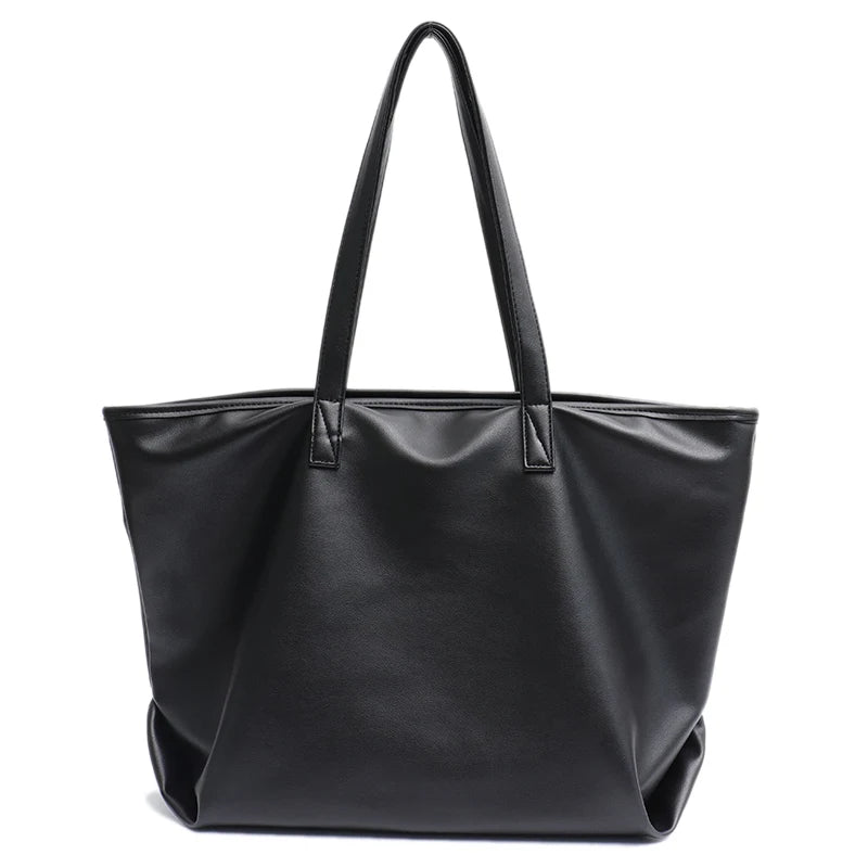 Women's Large Vegan Leather Tote Bag with Double Shoulder Straps