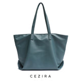 Women's Large Vegan Leather Tote Bag with Double Shoulder Straps