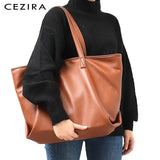 Women's Large Vegan Leather Tote Bag with Double Shoulder Straps