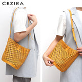 Hollow Out PU Leather Bucket Bag Women Soft Vegan Leather Handbag