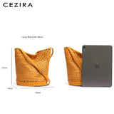 Hollow Out PU Leather Bucket Bag Women Soft Vegan Leather Handbag