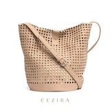 Hollow Out PU Leather Bucket Bag Women Soft Vegan Leather Handbag
