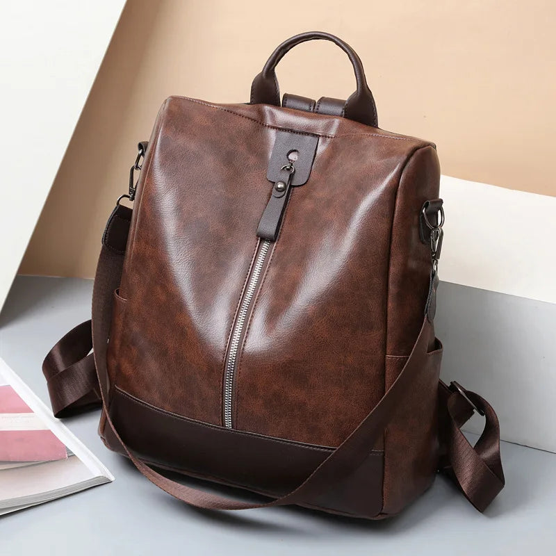 Women Soft Leather Backpack Female College School Bag