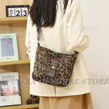 Vintage Leopard Women Shoulder Bag Teenager Girl Bucket Bag