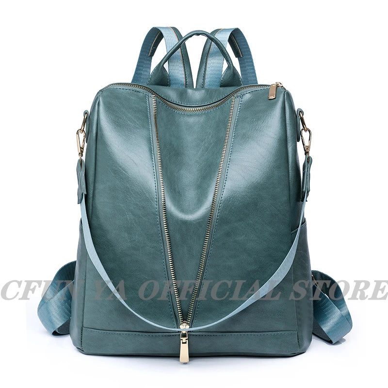 Vintage Leather Backpack for Teenage Girls School Bag