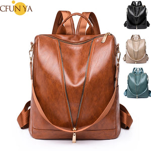 Vintage Leather Backpack for Teenage Girls School Bag