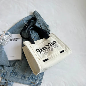 Canvas Tote Bag Large Capacity Handbags Contrast Shoulder Bag