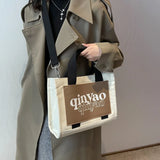 Canvas Tote Bag Large Capacity Handbags Contrast Shoulder Bag