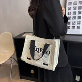 Canvas Tote Bag Large Capacity Handbags Contrast Shoulder Bag