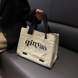 Canvas Tote Bag Large Capacity Handbags Contrast Shoulder Bag