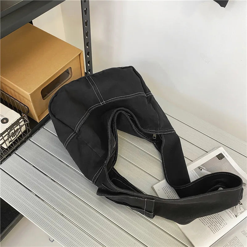 Canvas Shoulder Bag Women Solid Tote Bag Large Capacity Crossbody Bags